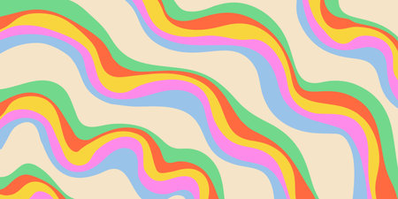 Rainbow Wavy Abstract Backgound. Cool Colorful Playful Texture. Groovy Psychedelic Stripes. Y2k...