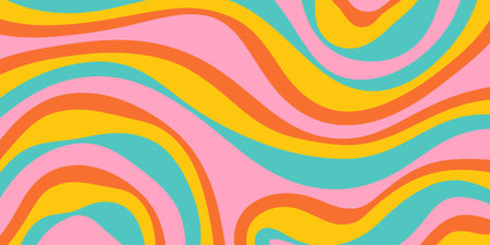 Rainbow Wavy Abstract Backgound. Cool Colorful Playful Texture. Groovy Psychedelic Stripes. Y2k...