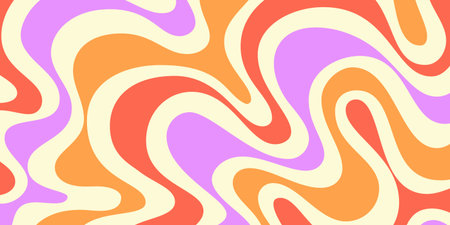 Abstract Trippy Hand Drawn Groovy Pattern Vector Design. Fun Vintage Y2k Wavy Texture. Curvy...