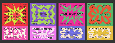 Set Of Abstract Cool Geometric Posters Vector Design. Modernism Graphic Design Placards.のイラスト素材