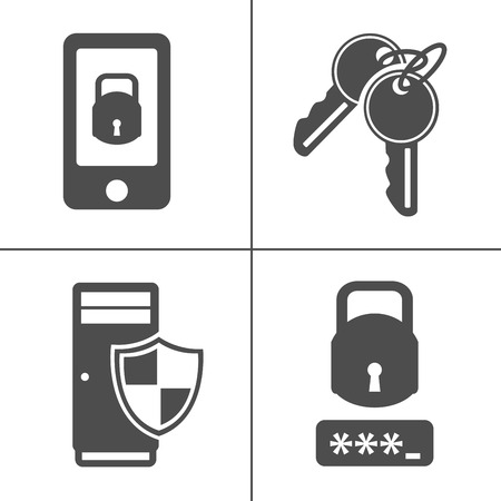 Information technology security icons. IT security icons set - safety protection sign and symbolsのイラスト素材