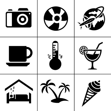 vector travel icons, vacation and tourism icons, hotel sign and symbolsのイラスト素材