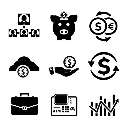 investment icons, business management icons, finance and strategy icons. money banking sign and symbolsのイラスト素材