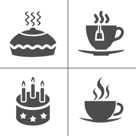 Cafe and confectionery icon set. Sweet baked goods, desserts and coffee.のイラスト素材