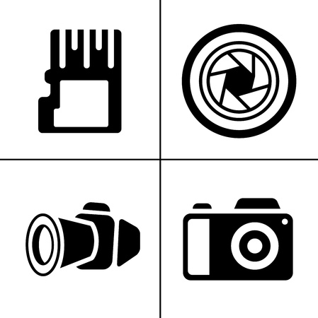 vector Photography icons set - digital photo camera equipment, digital film symbolのイラスト素材