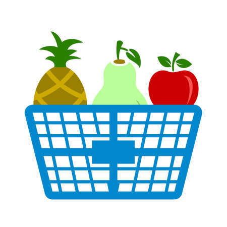 fresh fruit basket illustration isolated. food icon - nature sign symbolのイラスト素材