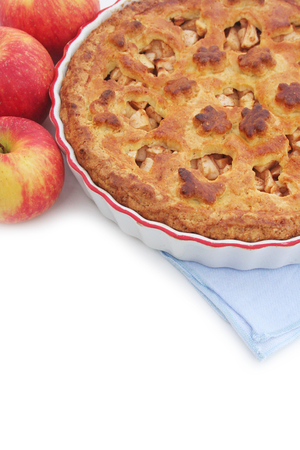 Home-baked apple pie on a white backgroundの写真素材