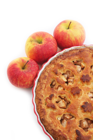 Home-baked apple pie on a white backgroundの写真素材
