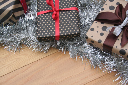Christmas gift box on a wooden table