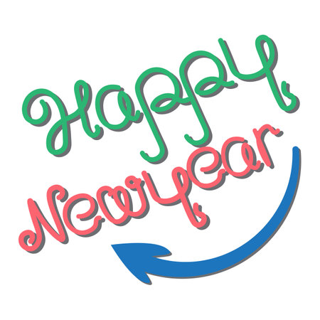 colorful hny newyear vector text handwrittingのイラスト素材