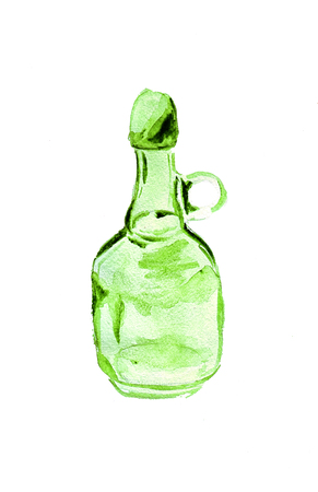 Hand drawing of a watercolor painting of a transparent bottleの写真素材