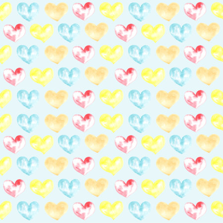 Illustration of a watercolor drawing seamless pattern of shapes of hearts on the background....