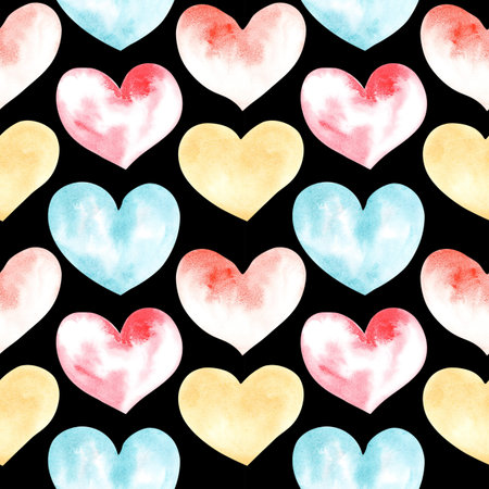 Illustration of a watercolor drawing seamless pattern of shapes of hearts on the background. Silhouettes of shapes of hearts on the background.の写真素材