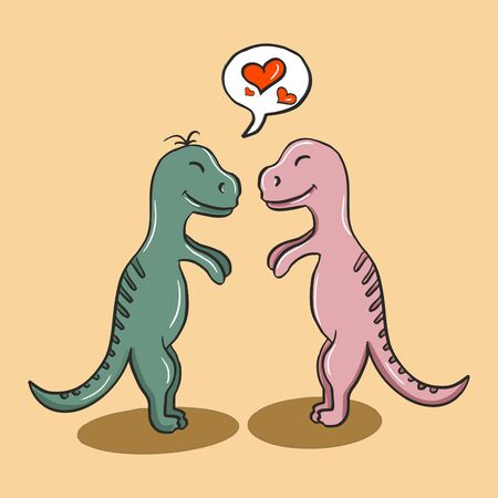 Color vector illustration of animal dinosaurs for Valentine day, couples in love on the backgrounds.のイラスト素材