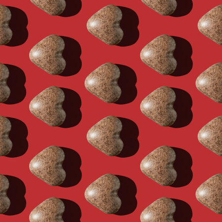 Photo seamless pattern of chocolate gingerbread in the shape of dark brown color with shadows on a...