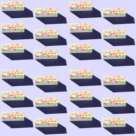 Photo seamless pattern gray marshmallow with colored splashes with shadows on a colored background. High quality photoの写真素材