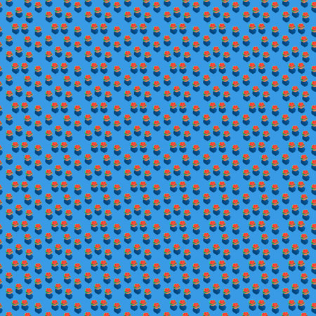 Photo seamless pattern red flowers in a green basket with shadows on a colored background. High quality photoの写真素材