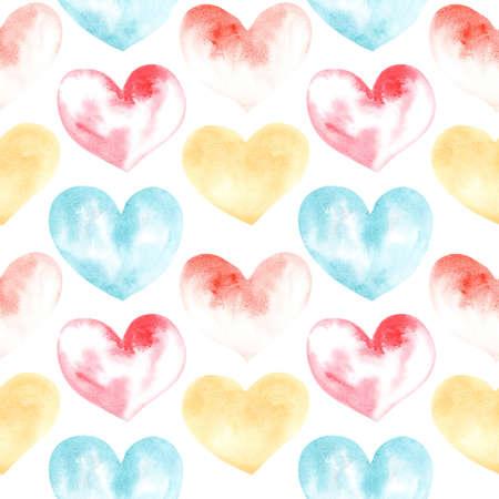 Illustration of a watercolor drawing seamless pattern of shapes of hearts on the background. Silhouettes of shapes of hearts on the background.の写真素材