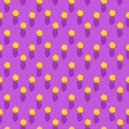 Photo in the form of a seamless pattern. Yellow flower with green leaves with shadows on a colored lilac background. High quality photoの写真素材