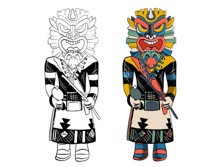 Illustration digital drawing coloring book idol in color and black and white on white isolated...