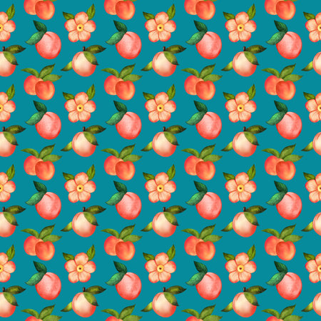 Illustration digital watercolor seamless pattern of peach and flowers