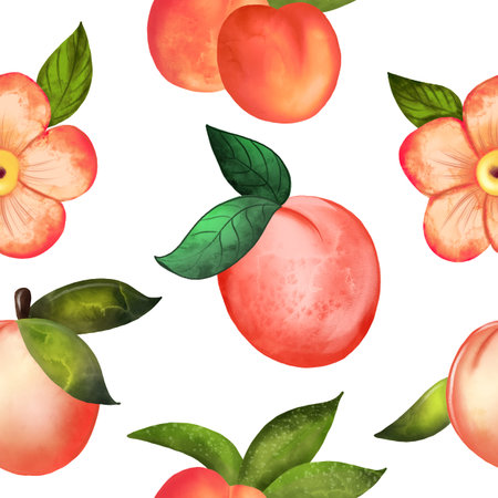 Illustration digital watercolor seamless pattern of peach and flowers