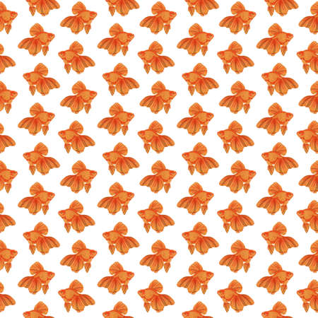 Digital illustration of orange detailed aquarium goldfish seamless pattern on white isolated background. High quality illustrationの写真素材