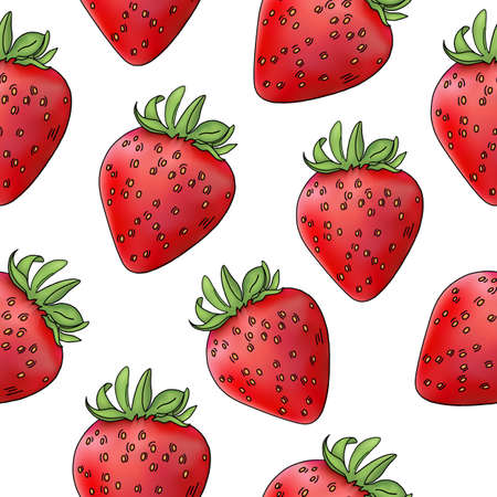 Vector illustration of strawberry berry in realism style red color seamless pattern on white isolated background. Vector illustrationのイラスト素材