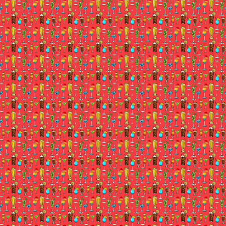 Watercolor digital illustration seamless pattern of cocktails of different shapes and colors on background. High quality illustrationの写真素材