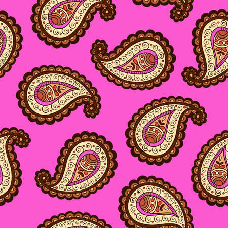 Illustration raster seamless paisley pattern with patterns on a pink background. High quality illustrationの写真素材