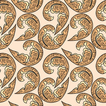 Illustration raster seamless paisley pattern with patterns on a beige background. High quality illustrationの写真素材