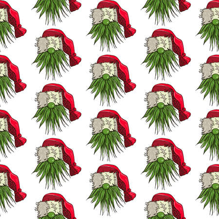 Seamless pattern illustration of a gnome with a beard in a hat. New year and christmas symbol on white isolated background. High quality illustrationの写真素材