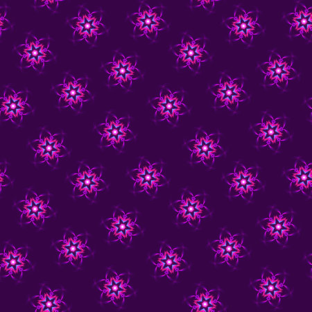 Illustration raster seamless pattern of mandalas in shiny glowing lilac color on dark lilac background. High quality illustrationの写真素材