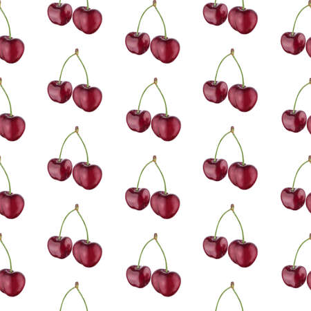 Illustration realism seamless pattern berry burgundy cherry on a white isolated background. High quality illustrationの写真素材
