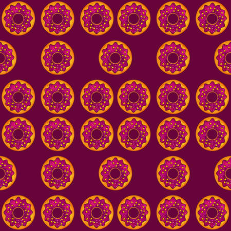 Seamless pattern of donuts in lilac color on a lilac background. Confectionery sweets top view. High quality illustrationの写真素材