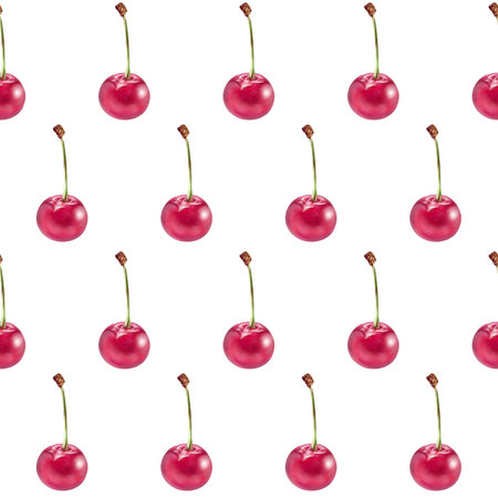 Illustration realism seamless pattern berry red cherry on a white isolated background. High quality illustrationの写真素材