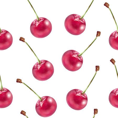 Illustration realism seamless pattern berry red cherry on a white isolated background. High quality illustrationの写真素材