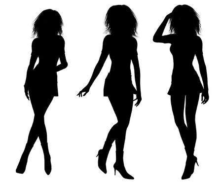 Isolated sexy black female silhouettes on whiteの写真素材