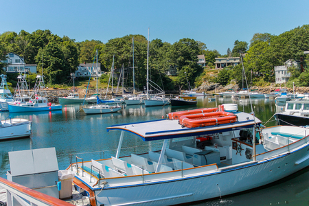 Boats in Perkins Cove, Ogunquit, Maineのeditorial素材