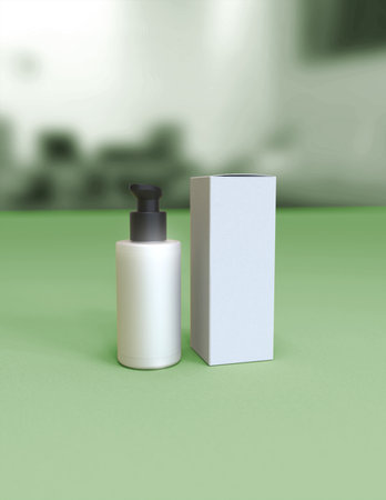 Mockup of a cosmetic bottle on a green background. 3d renderingの写真素材