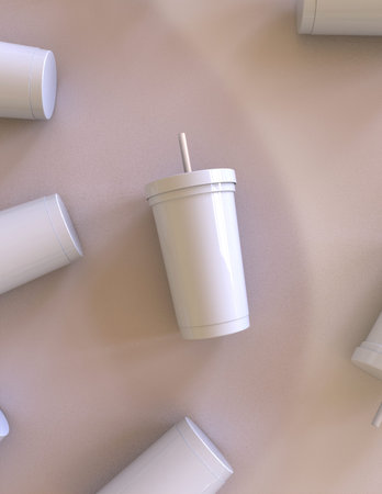 Disposable paper cups on a beige background. 3d renderingの写真素材