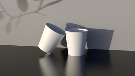 3d render of a paper cup with shadow on the wall.の写真素材