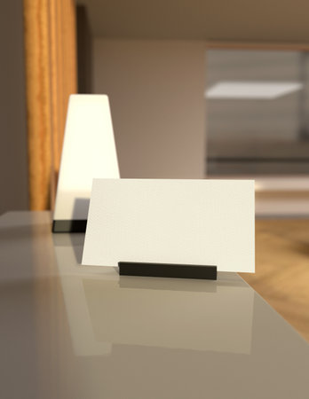 Blank business cards on table in modern living room. 3d renderの写真素材