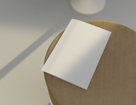 Showcase your content with this 3D illustration of a blank brochure mock-up, featuring a simple and harmonious background. 11'' 8.5'' size.の写真素材