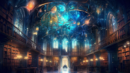 Interior of an old school library. 3D Rendering.の素材