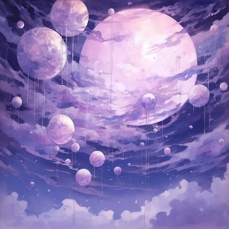 Fantasy night sky with full moon and clouds. Illustration for your designの素材