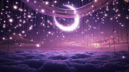 Fantasy night sky with clouds and moon. 3D rendering.の素材