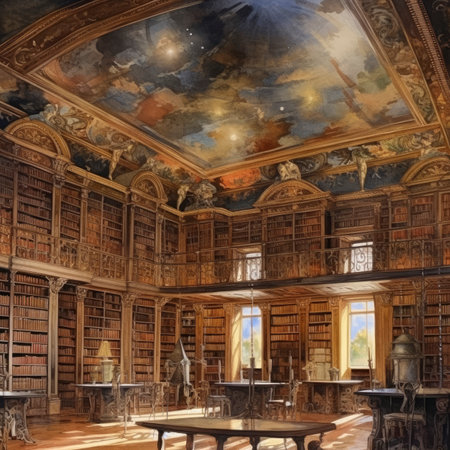 Interior of an old library, 3d digitally rendered illustration.の素材