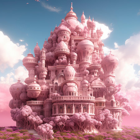 Beautiful Hindu temple in the clouds. 3D illustration. Fantasy.の素材