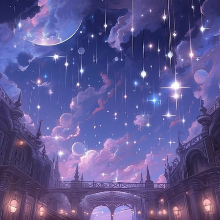 Night sky with moon and stars. Illustration for your design.の素材